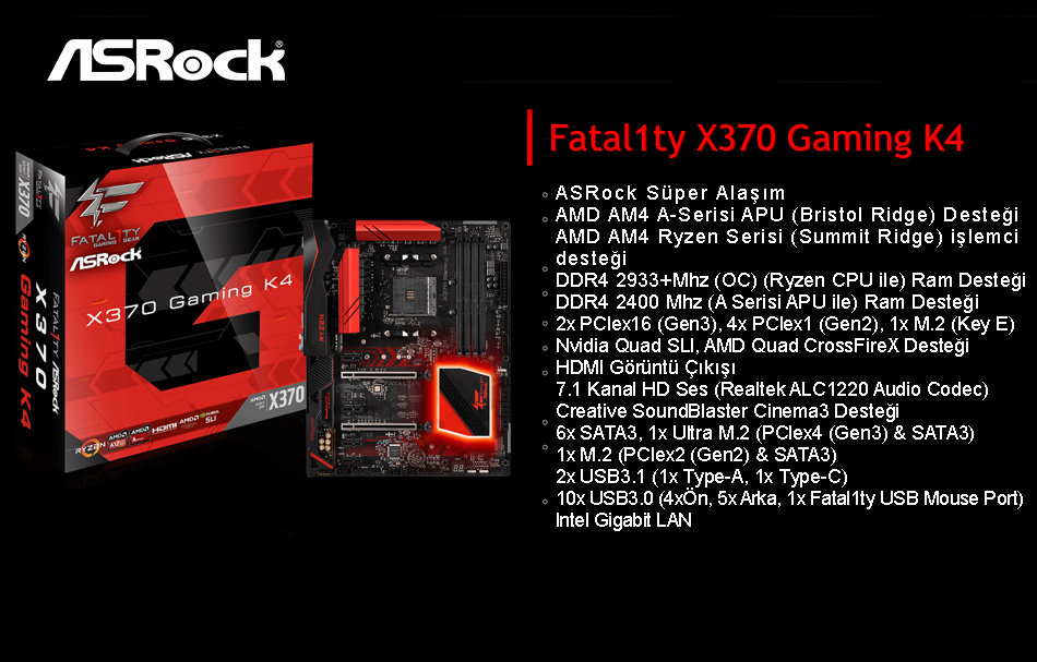 Asrock X370 Gaming K4, 2x PCIe x16, 2933+(OC)MHz DDR4, ATX Fiyatı